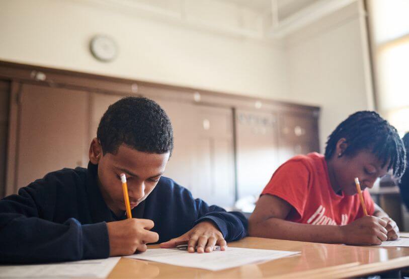 two students in classroom