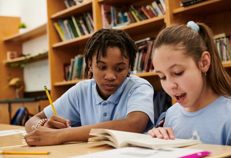 two students in classroom